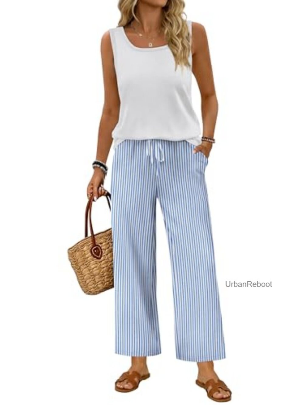 Two Piece Lounge Set for Women Summer Vacation Outfits Sleeveless Tank Wide Leg